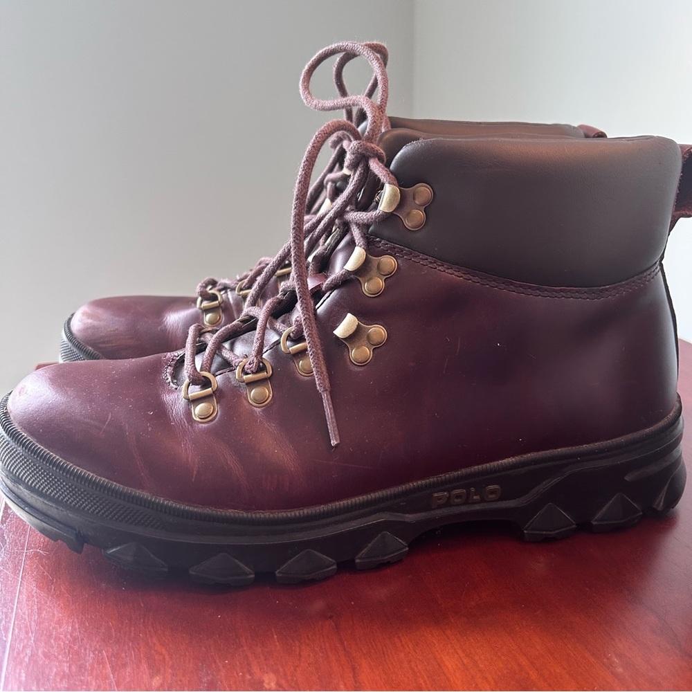 Polo Ralph Lauren Dark Brown Hainsworth Leather Hiking Boots, Men’s Size 10